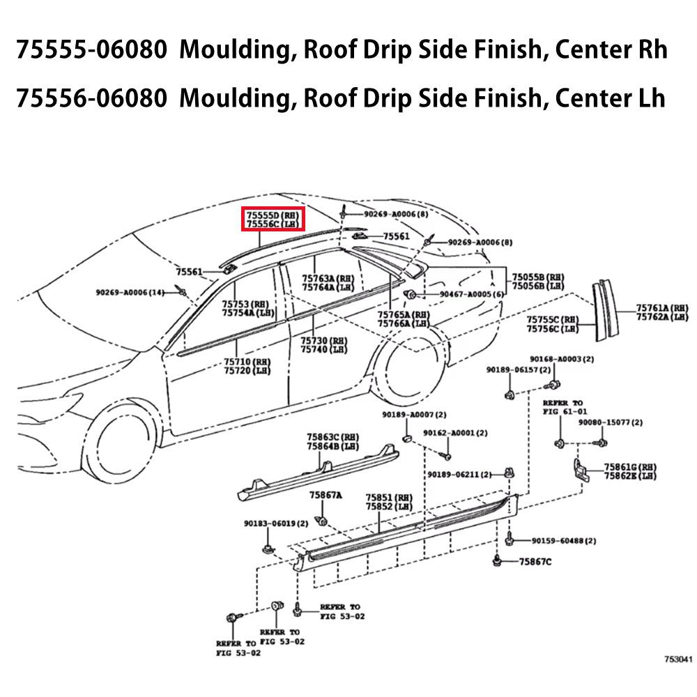 Toyota Camry 2012-2017 Roof Trim Molding Kit: Waterproof Adhesive Strips for Rain Gutters