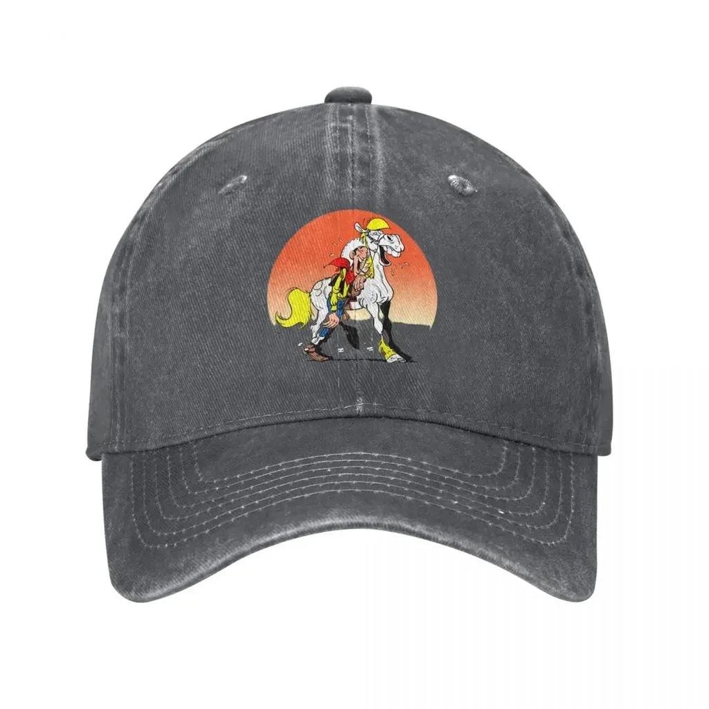 Cappellino da Baseball da Cowboy Lucky Luke Divertente Stile Unisex Lavato Usurato Snapback Cappello Fratelli Dalton Fumetti Lucky Luke Cappellini Regalo Cappello