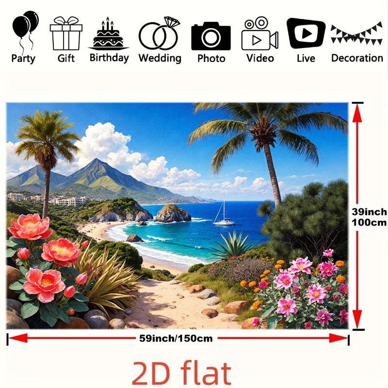 2D Flat Image, 1 Piece, Elegant Coastal Scenery, Suitable for Beach Vacations and Wedding Venues