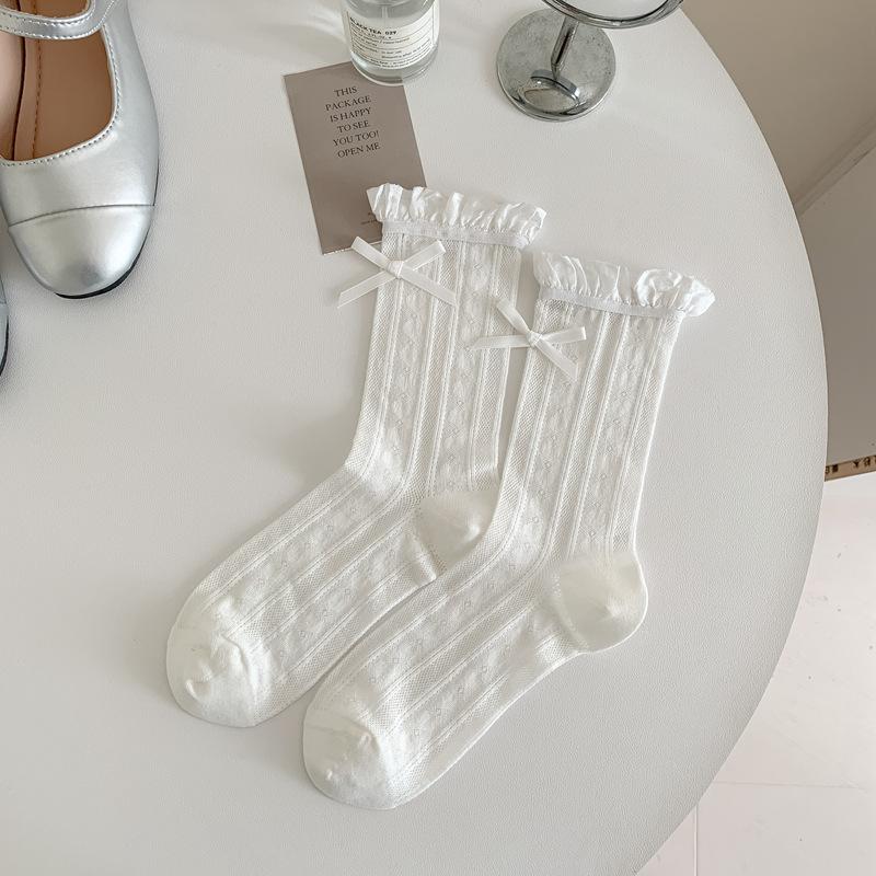 

Lace Small White Socks Bubble Mouth Summer Thin Diamond Mesh Medium Tube Stacking Socks Sweet Beautiful Women Socks One size fits all