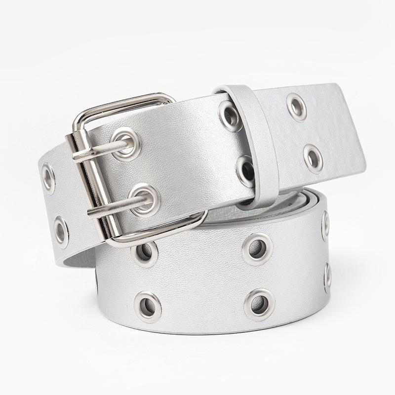 The New Punk Chicken Eye and Air Eye Hollowed-out Style Spicy Girl Workwear Belt with Ins Double-needle Roller Buckles Is Versatile