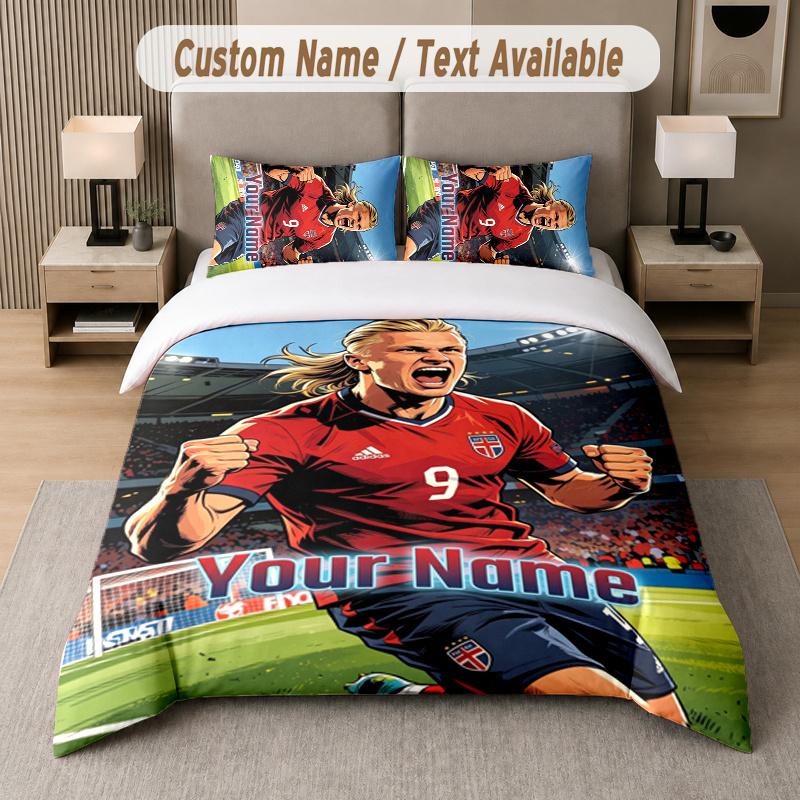 Custom Name Erling Haaland 3Pcs Duvet Cover Set Personalized Text Bedding Pillowcases Bedroom