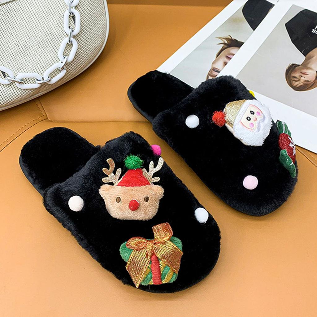 Women's Christmas Series Plush Slippers Winter Toe Covering Warm Slippers Indoor Soft Soled Cotton Womens House Slippers Size 8