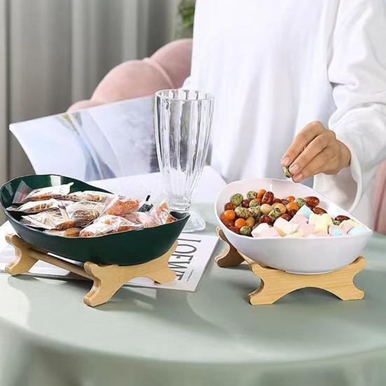 Yousheng Storage Tray with Stable Wood Frame Elegant Modern Oval Design Tray Space-Saving Organizer for Fruits Vegetables Snacks