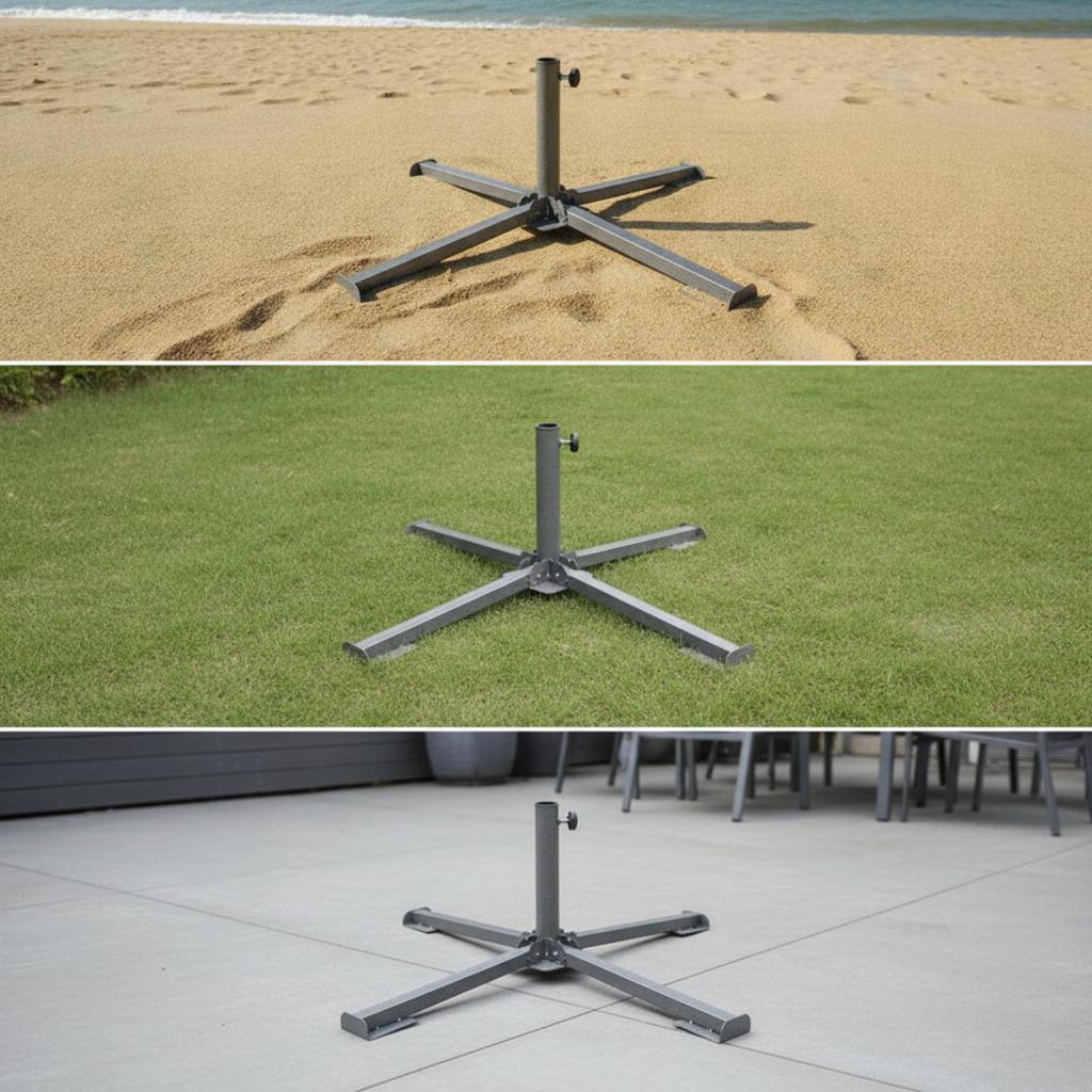 Foldable Umbrella Base Portable Steel Sunshade Stand Heavy Duty for Patio, Beach