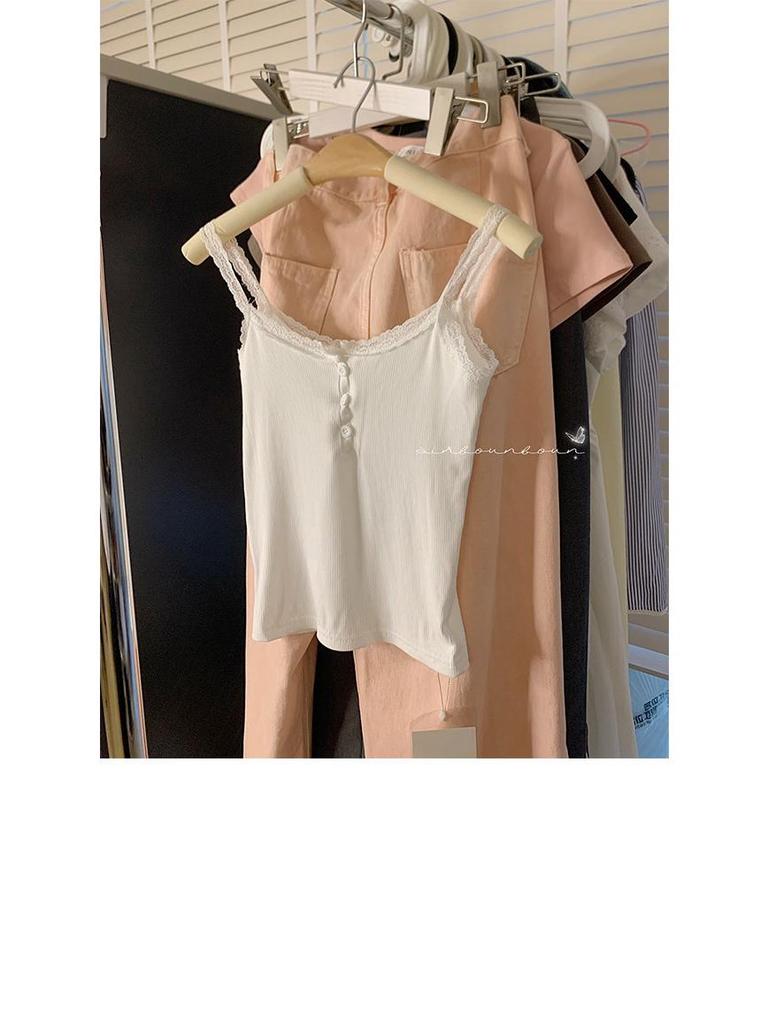 Xin Bang Bang White Lace Trim Padded Camisole: Women's Summer Vest with Beautiful Back Design