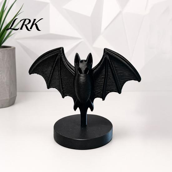 Stable Base Bat Sculpture 3D Printed Gothic Black Statue, Figurine with Round Base, Halloween Collectible Figure Tabletop Decor for Home, Dining Table