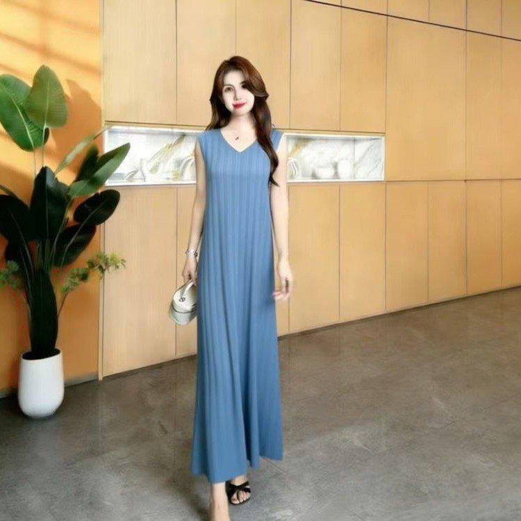 

2026 Summer Fashion Sleeveless Camisole Dress - Women s Loose Long Skirt 3XL (For 115-130 Jin) озеро синього кольору