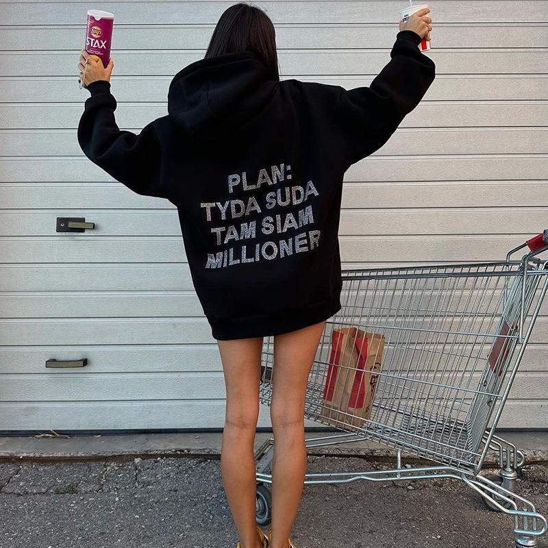 Autumn Oversized Drop Shoulder Hoodie with Letter Print (XS-5XL)