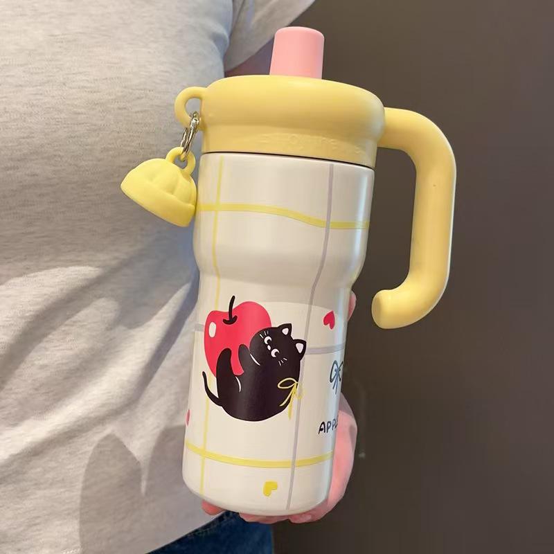 Creative Kitten Thermos Cup: Portable, Large Capacity, Cute Design with Handle for Girls
