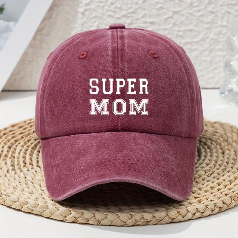 Super Mom letter printed vintage washed baseball cap with soft top and outdoor curved brim casual headpiece