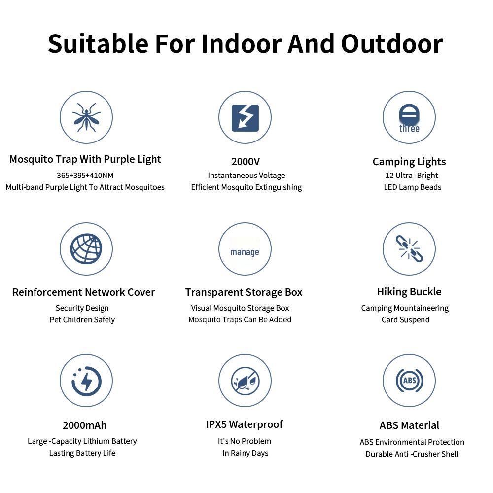 Lampe anti-moustiques silencieuse à double fonction 2024 pour le camping intérieur et extérieur