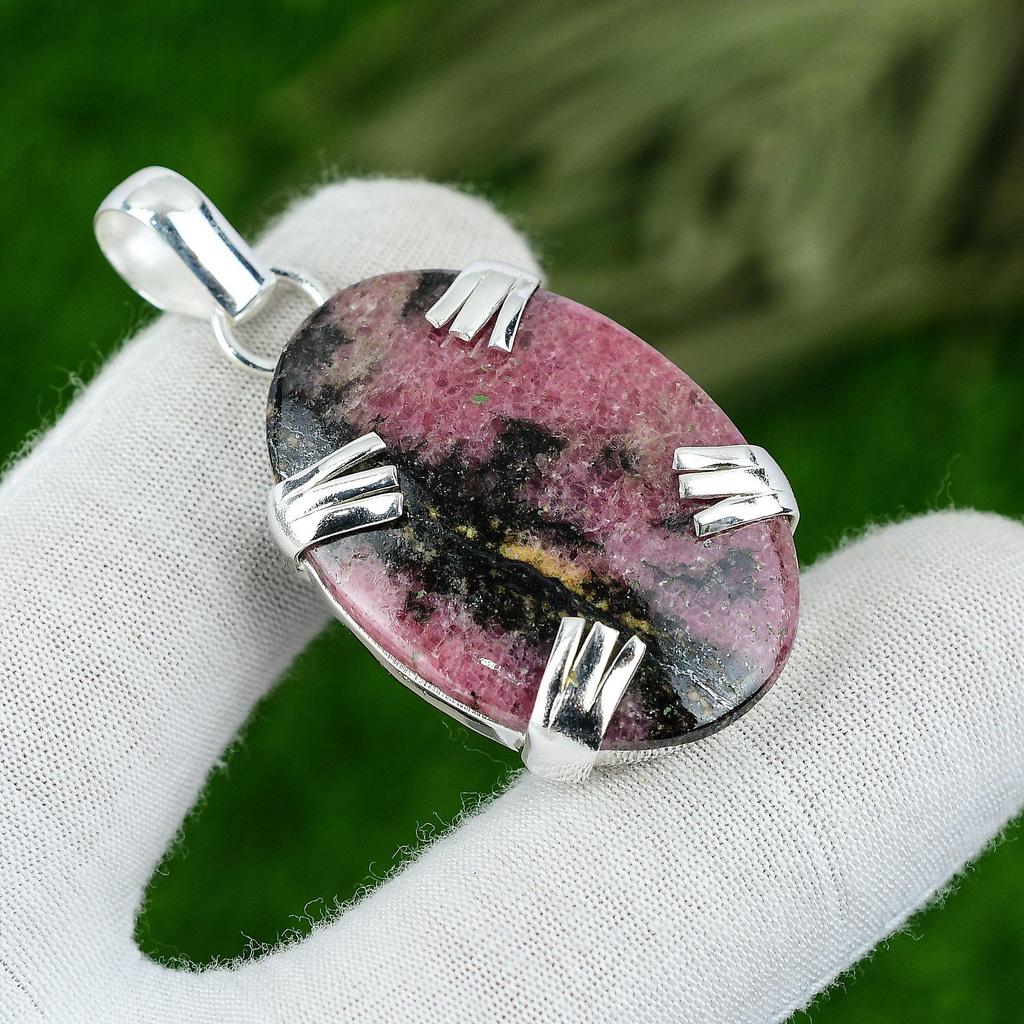 Womens day Sale 925 Sterling Silver Natural Rhodonite Engagement Pendant Jewelry