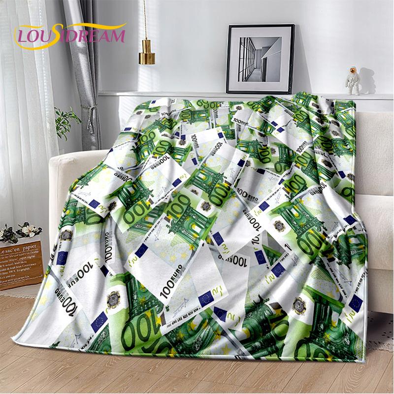 Coperta in Peluche Morbida 3D Dollaro Euro Sterlina Soldi Ricco Cartone Animato, Coperta in Flanella Copriletto per Soggiorno Camera da Letto Letto Divano Regalo