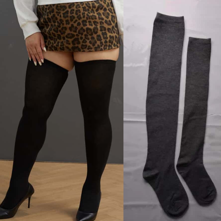 Oversized Women Autumn Winter Thick Stockings Thigh High Plus Size Elastic Over The Knee Black White Long Socks Leg Warmers Xxxl