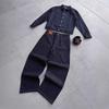 Herren Streetwear Denim Jacke Hose Set Langarm Bedruckt Patchwork Schwerer Anzug Junge Erwachsene
