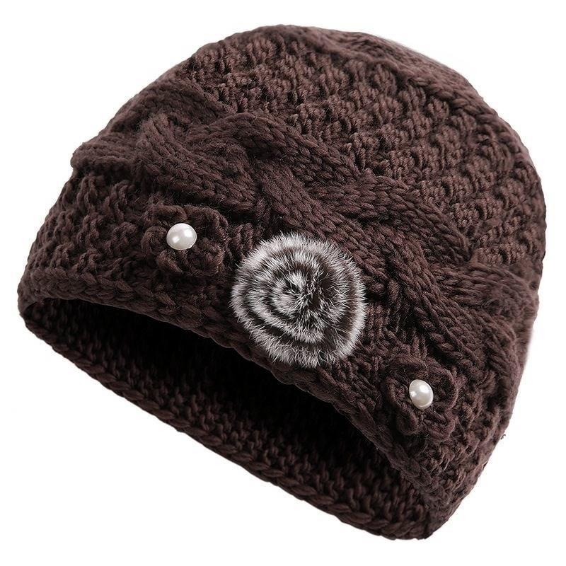 Winter New Middle-aged and Elderly Mothers' Hats with Velvet and Thickening Grandma Pullover Hats with Ear Protection and Warm Knitted Woolen Hats