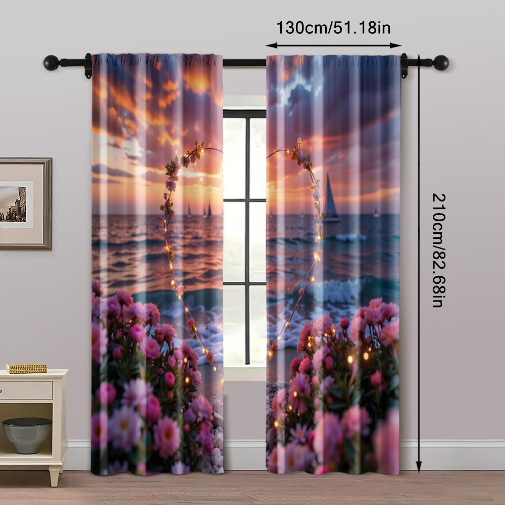 2pcs, Upscale Curtains Romantic Beach Sunset Polyester Woven (without rod) All Seasons for Bedroom Living Room Kitchen Study