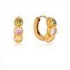 Waterproof Stainless Steel CZ Huggie Earrings 18K Gold Plated Three Stone Colorful Cubic Zirconia Hoop Earrings for Women
