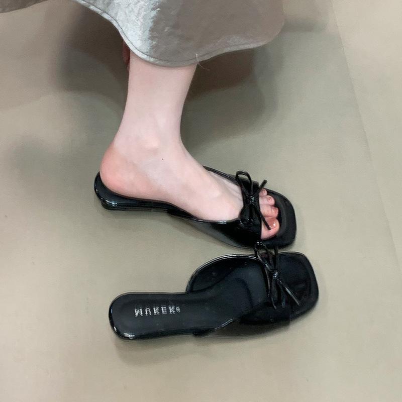 MUKEKe Gentle fairy cool slippers 2025 summer temperament elegant suede bow open-toed wedge heel one-word sandals