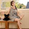 2026 Women's Summer Cotton Pajama Set with Built-in Bra, Cute Cartoon Tank Top & Shorts for Indoors and Outdoors