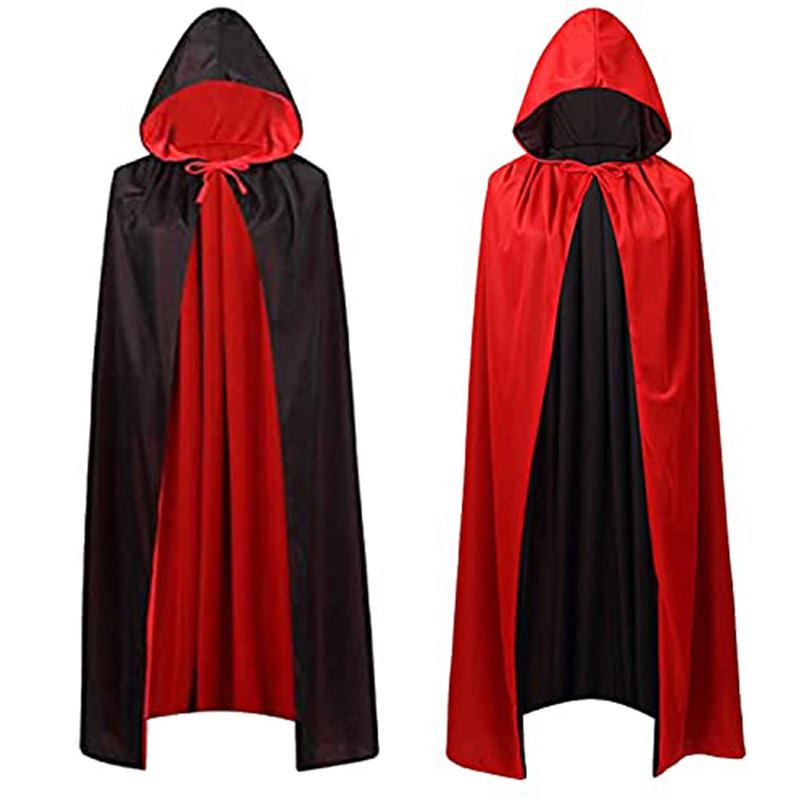 On Hand Hooded Cape Adult Unisex Long Cloak Black Red Halloween Costume Dress Coats