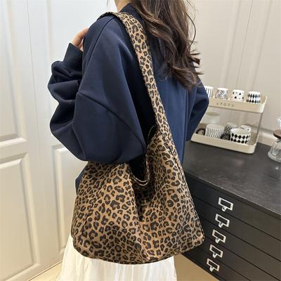 Summer New Fashion Canvas Bag Shoulder Messenger Bag Leopard Print Large Capacity Lazy Wind Tote Bag