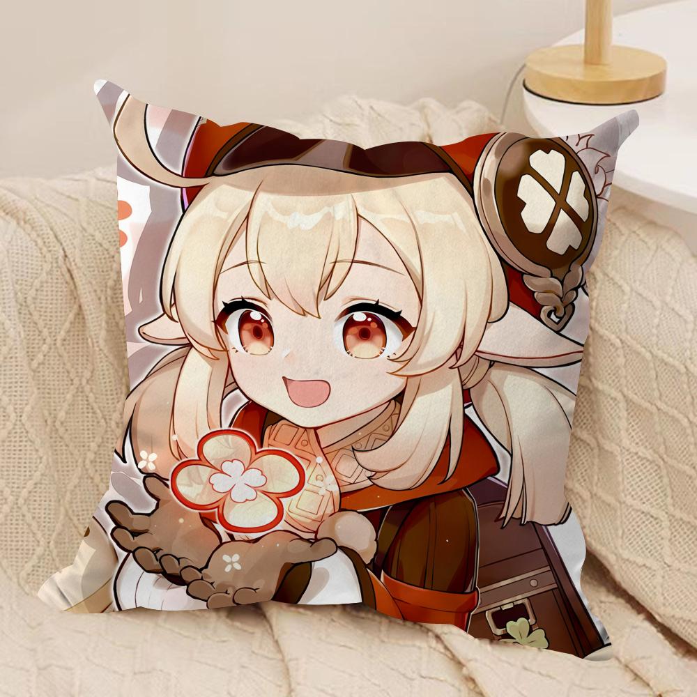 Klee Cute Genshin Impact Cushion Cover Silky Short Plush Invisible Zipper Dustproof Sofa Pillow Case For Home Decor