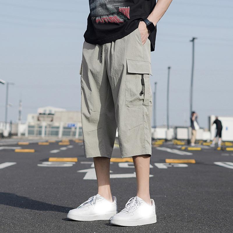 Summer Men's Cargo Shorts Multi-Pockets Sportswear Breathable Quick Dry Calf-Length Capris Pants Loose Breeches Shorts