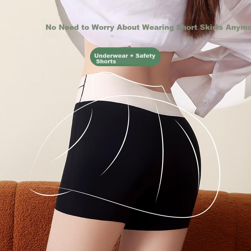 LANGSHA Safety Shorts for Women, Anti-Exposure Thin Seamless Ice Silk Two-In Coverage Triangle Area Boyshorts Non-Rolling Edge Base Underwear