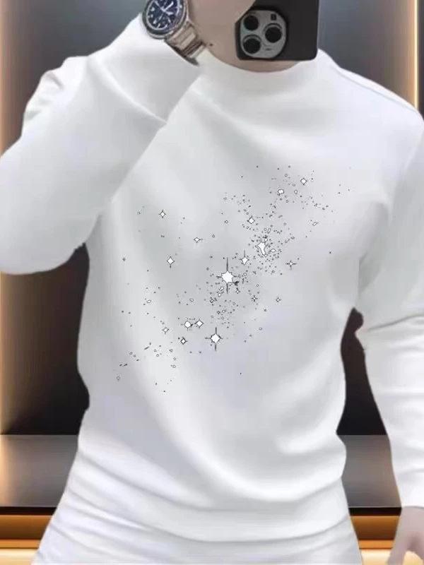 Men's Slim Fit Star Print Round Neck Hoodie - Trendy Korean Autumn/Winter Style, Fashionable Long Sleeve Top