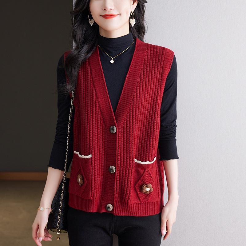 Women's Knitted Vest Jacket Spring and Autumn Large Size Sweater Vest Cardigan