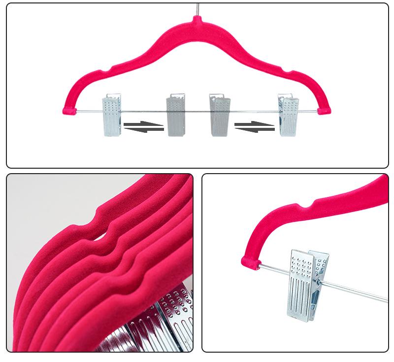 Children's Non-slip Flocked Hangers with Metal Clips for Clothing Displays