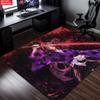 Anime Swordsman Area Rug, Purple Red Flame Theme  Floor Mat, Decorative Carpet for Gaming Room Bedroom, Washable Home Decor Gift