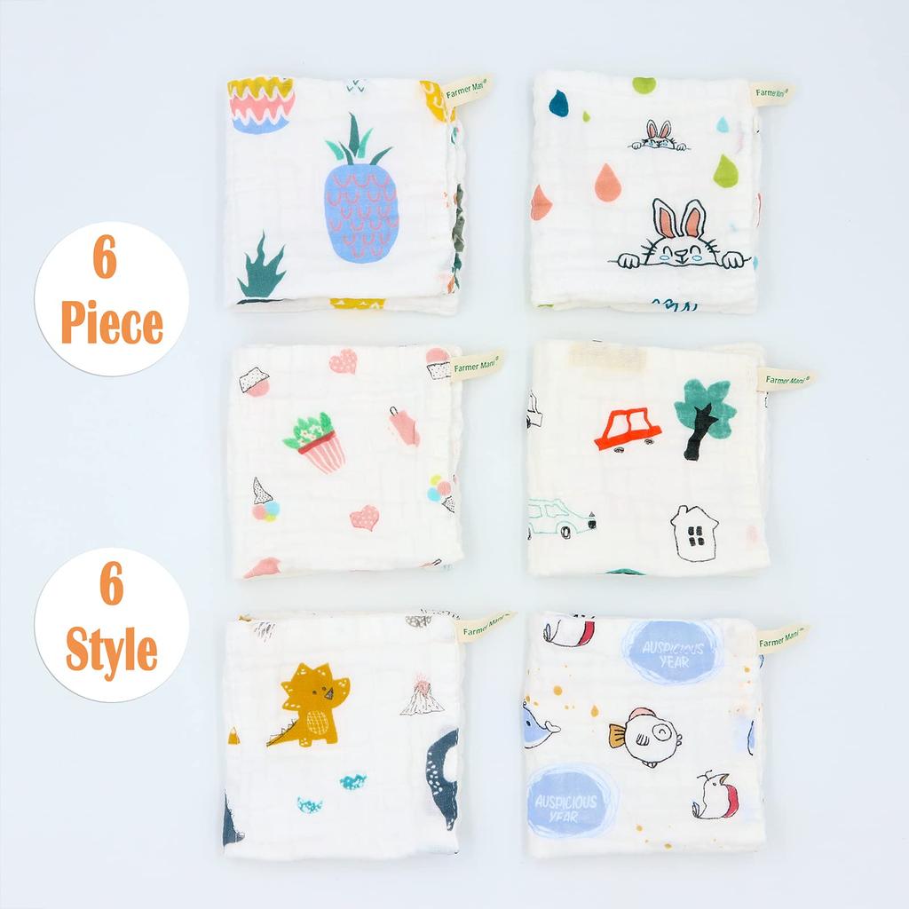 Set prosop de pânză pentru bebeluși bumbac 6 straturi prosop pentru bebeluși 30 x 30 cm Prosop reutilizabil perfect pentru persoanele cu piele sensibilă și bebeluși (6 bucăți) 100%