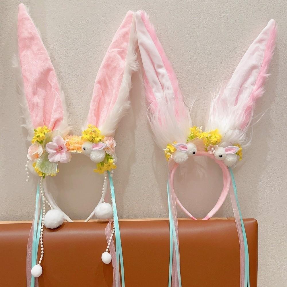 Flower Rabbit Hair Band Plush Rabbit Ear Hair Ornament Cute Mid-Autumn Festival Headband Festival