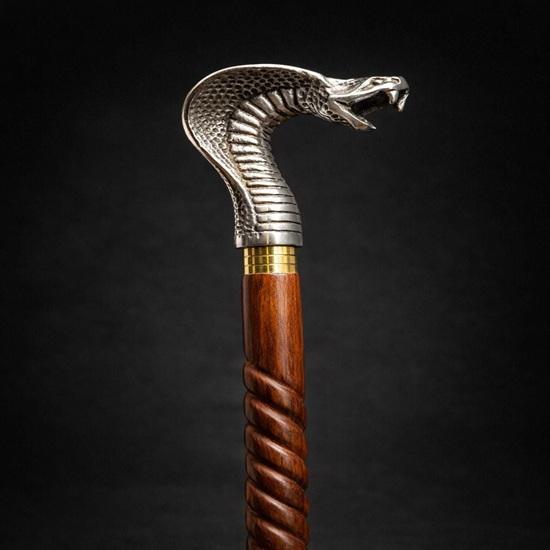 Kobra Silbergriff Gehstock Rosenholz Holzstock, für Herren Damen Vatertag, Geburtstage, Jubiläen Ruhestand Geschenk