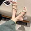 Bow Sandals Woman Summer 2025 New High Heels Fashion Crystal Heel Fairy Style One-word Slippers Woman