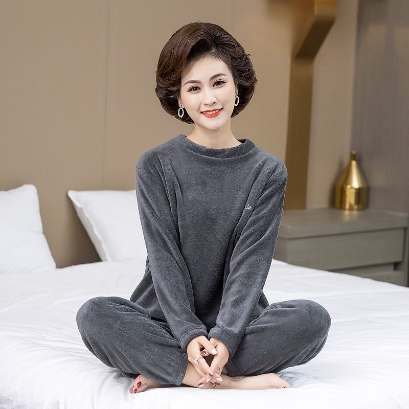 

Женский комплект из 2 предметов из кораллового бархата, осенние и зимние модели, утепленная теплая пижама с длинным рукавом, длинные брюки, большой размер, домашняя одежда для мам L серый