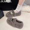 Women Fur Flats Shoes Bow Suede Casual New Loafers Fashion 2026 Fashion Trend Winter Short Plush Walking Shoes Woman Shoes