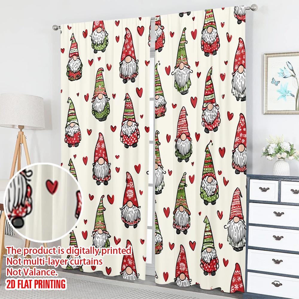 2pcs 2D flat printing Merry Christmas Party Curtains Christmas Gnomes Hearts Digital Printed Polyester Drapes Holiday