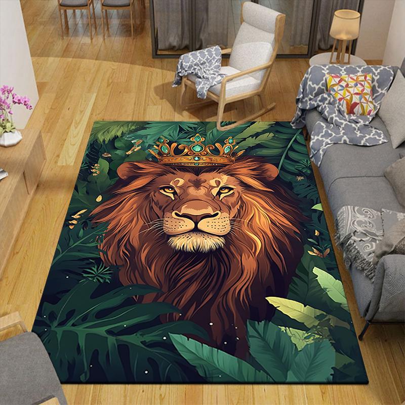 1Pc Royal Lion Jungle Rug, Office Carpet Indoor Outdoor Doormat, Non-Slip, Comfortable, Living, Christmas Halloween,  Xmas Gift G1266
