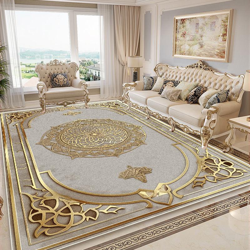 Evropský styl Zlatý koberec Obývací pokoj Luxusní dekorace Flanel Velké koberce Prostor pro pohovku Konferenční stolky Protiskluzová Měkká podložka Ložnice