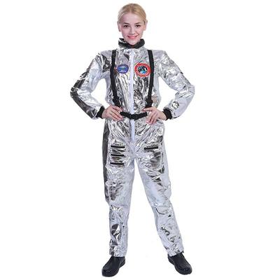 Halloween Costume Women Spaceman Costume Adult Astronaut Cosplay Silver Long Sleeve Jumpsuit Purim Costume