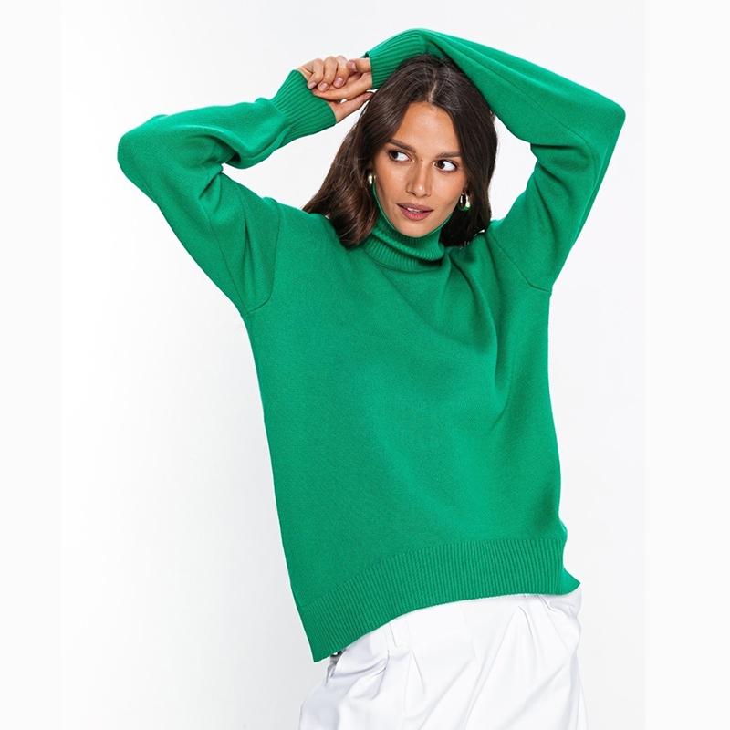 Hirsionsan Pulover tricotat cu gât roscat solid pentru femei, iarnă, nou, îngroșat, cald, cu mânecă lungă, pulover, lejer, de bază, tricotaj pentru femei