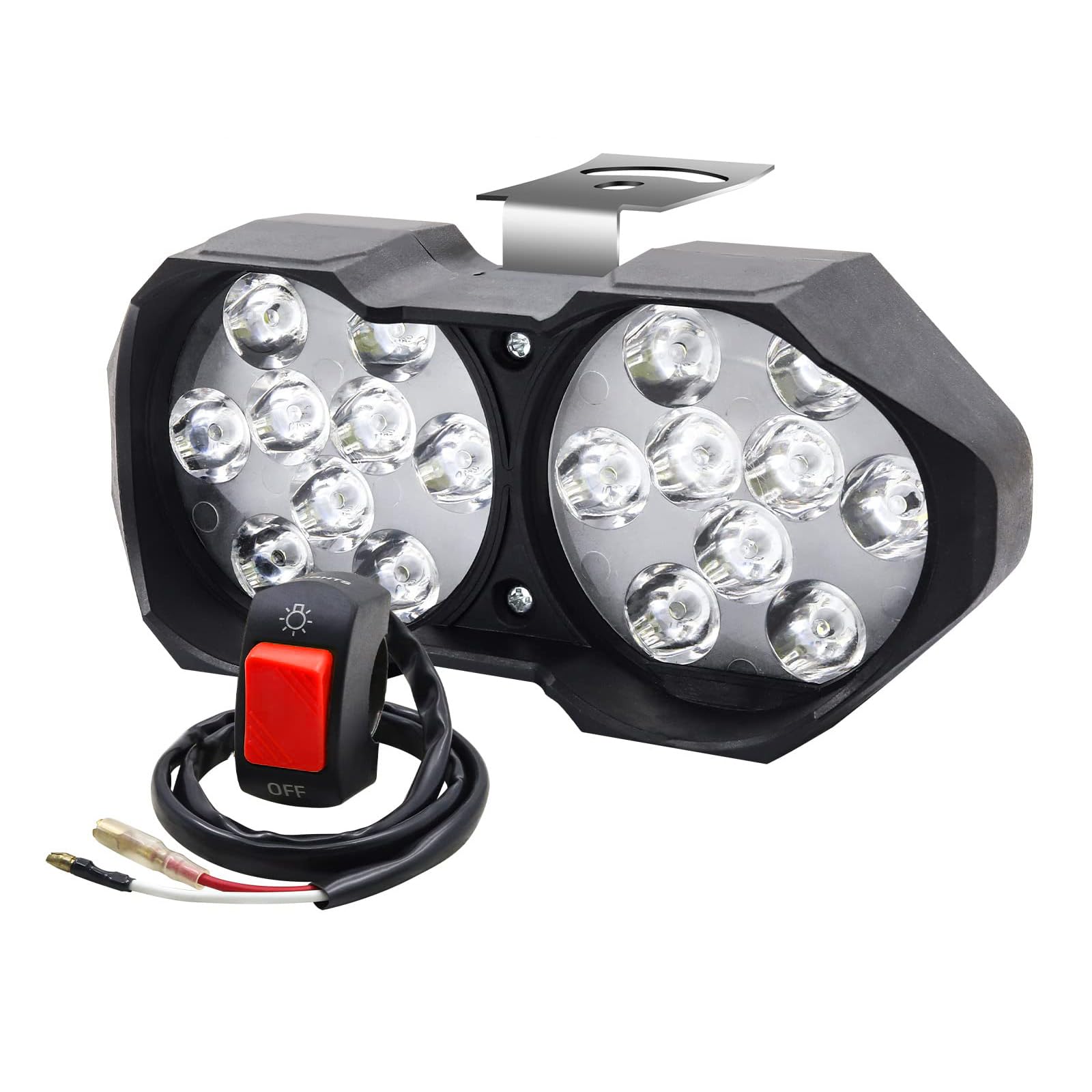 

Aoling Motorcycle Headlight, 2-Light, Universal Headlight, LED, 12V, Motorcycle Fog Light, Auxiliary Light, White, Single Unit, with Red On/Off Switch