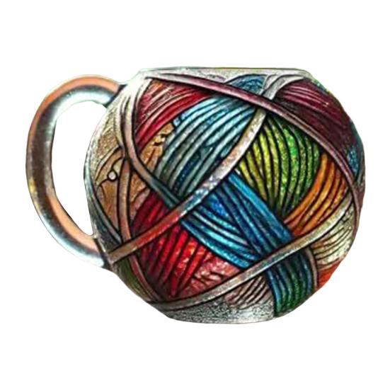 Hand Painted Coffee Mug Resin Quirky Resin Tea Cup 380ml Colored Yarn Ball Coffee Cup Hot And Cold Drink Cup Artistic Decor
