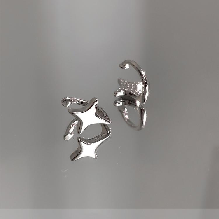 S925 Sterling Silver Four-Pointed Star Ear Cuff - No Piercing Women's Earrings, Simple Design, Summer Cartilage Clip
