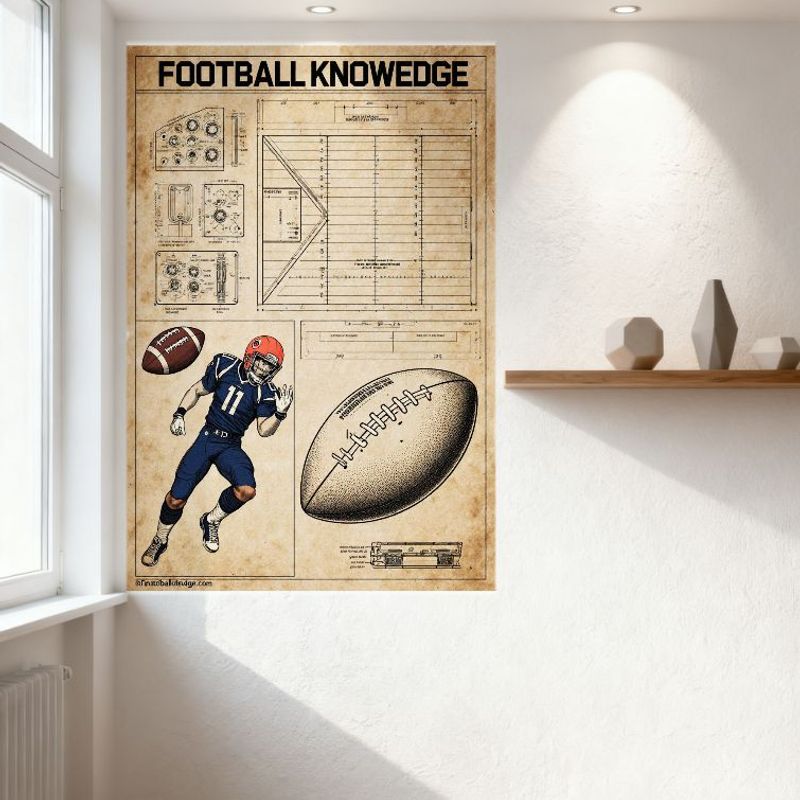 Vintage Football Knowledge Metal Tin Sign,American Football Player & Equipment Technical Diagrams Poster for Man Cave Home Bar D