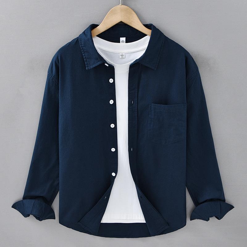 Spring and Summer Cotton and Linen Long-sleeved Shirt for Men Casual Loose Linen Men's Shirt Literary Hemp Material